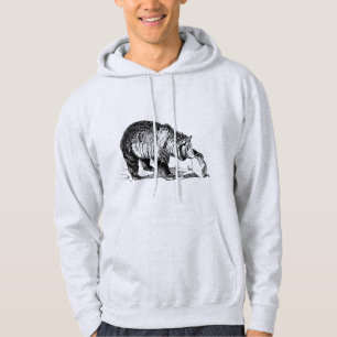 Modern zwart wild dier voor hem licht grijs hoodie