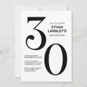 Modern zwart-wit 30ste verjaardagsfeest kaart (Voorkant)