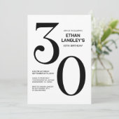 Modern zwart-wit 30ste verjaardagsfeest kaart (Staand voorkant)