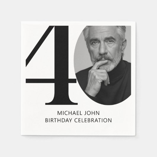 Modern zwart-wit 40e foto verjaardag servet (Voorkant)