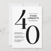 Modern zwart-wit 40e verjaardagsfeest kaart (Voorkant)