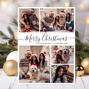 Modern Zwart Wit 5 Fotocollage Kerstmis Briefkaart