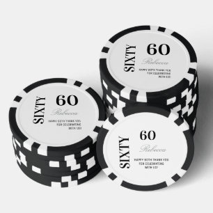 Modern zwart-wit 60ste verjaardag cocktailparty poker chips