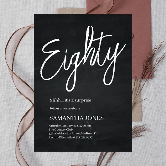 Modern Zwart-wit 80ste verjaardagsfeestje Kaart