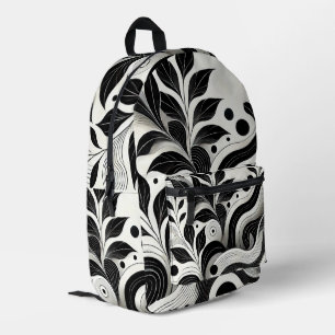 Modern Zwart-wit Abstract Bloemen Bedrukte Rugzak