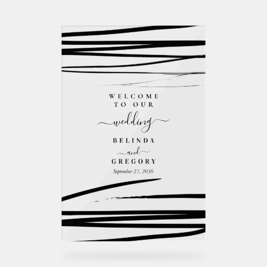 Modern zwart wit Abstract bruiloft welkom Acryl Bord (Voorkant)