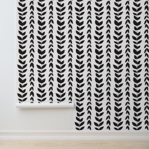 Modern zwart-wit Abstract gebladerte patroon Behang