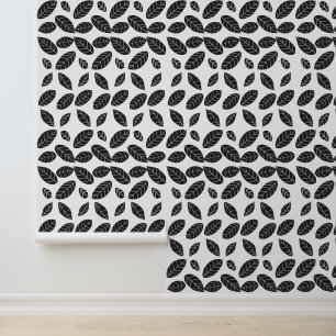 Modern zwart-wit Abstract gebladerte patroon Behang