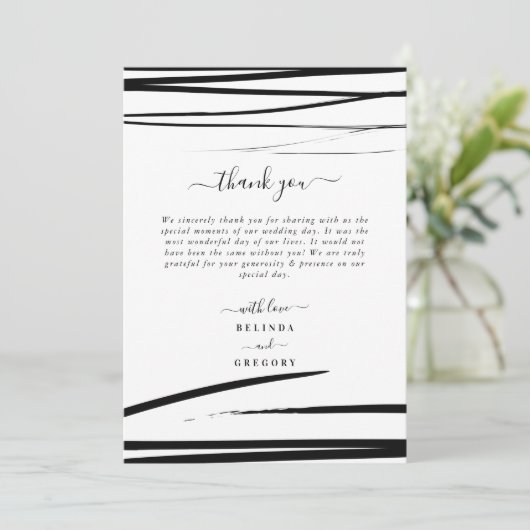 Modern Zwart Wit Abstract QR Code Wedding Bedankkaart (Staand voorkant)