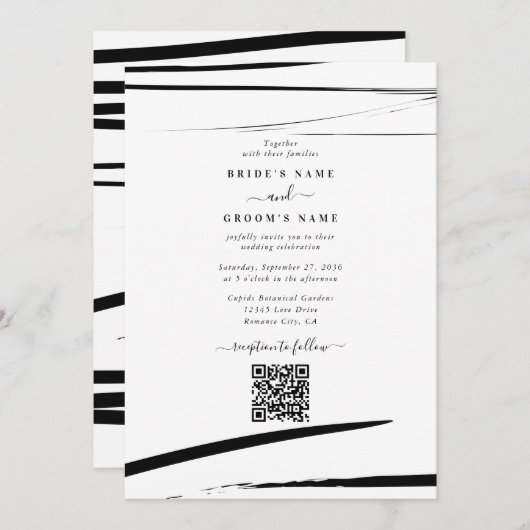 Modern Zwart Wit Abstract QR Code Wedding Kaart (Voorkant / Achterkant)