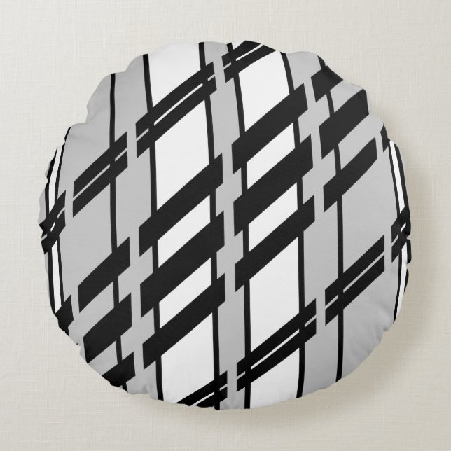 Modern zwart wit Abstract skyline patroon Rond Kussen (Voorkant)