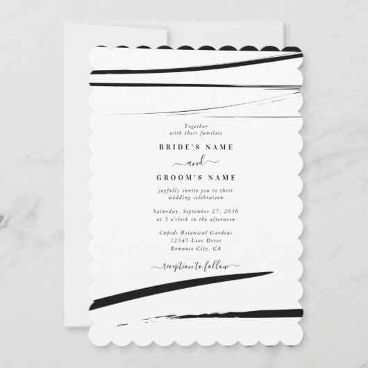 Modern zwart wit Abstracte bruiloft Kaart (Voorkant)