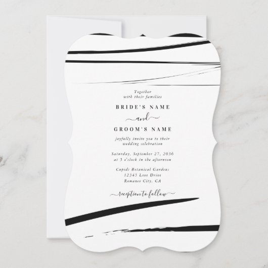 Modern zwart wit Abstracte bruiloft Kaart (Voorkant)
