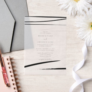 Modern zwart wit Abstracte bruiloft Vellum Uitnodigingen