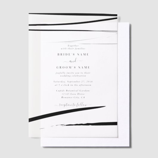 Modern zwart wit Abstracte bruiloft Vellum Uitnodigingen (Offset)