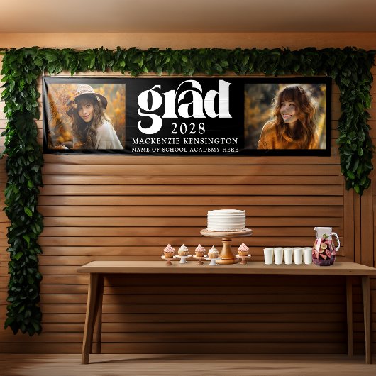 Modern zwart-wit Afstuderen 2 foto lang Spandoek