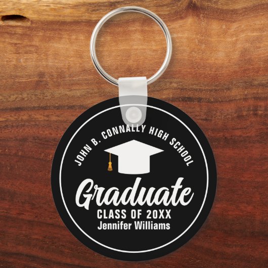Modern Zwart Wit Afstuderen Custom 2025 Afstuderen Sleutelhanger (Achterkant)
