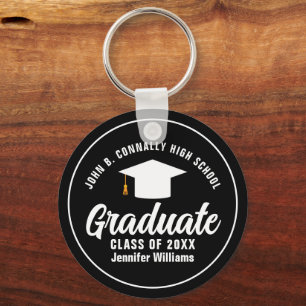 Modern Zwart Wit Afstuderen Custom 2025 Afstuderen Sleutelhanger