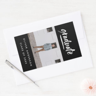 Modern zwart-wit afstuderen van de manuscriptfoto rechthoekige sticker