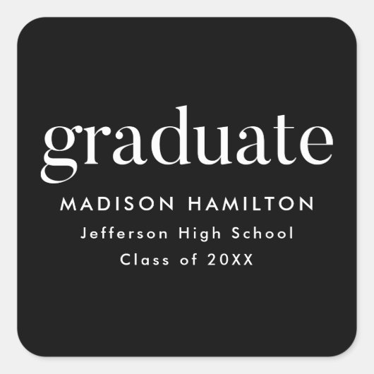 Modern zwart-wit Afstuderen Vierkante Sticker (Voorkant)