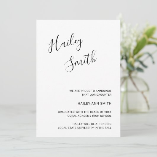 Modern zwart-wit Afstuderen voor foto's in script Aankondiging (Staand voorkant)