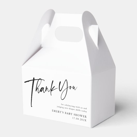 Modern zwart & wit Baby shower dank u Bedankdoosjes (Voorkant Zijde)