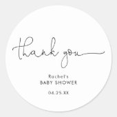 Modern zwart & wit Baby shower dank u Ronde Sticker (Voorkant)