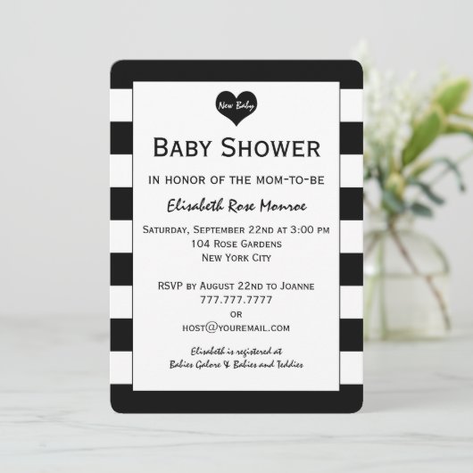 Modern zwart-wit Baby shower Kaart (Staand voorkant)