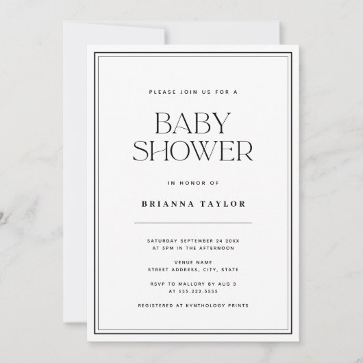 Modern zwart-wit Baby shower Kaart (Voorkant)