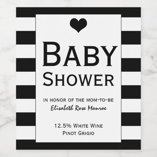 Modern zwart-wit Baby shower Wijn Etiket (Enkel label)