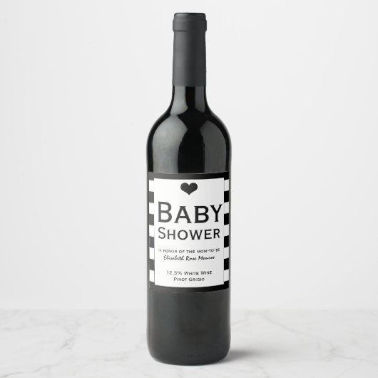 Modern zwart-wit Baby shower Wijn Etiket (Voorkant)