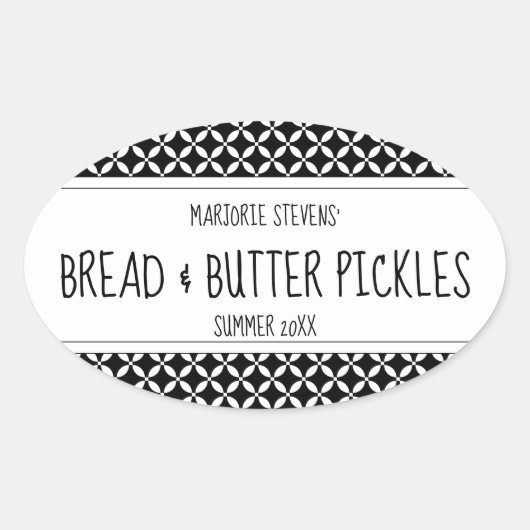 Modern zwart-wit bliklabel ovale sticker (Voorkant)