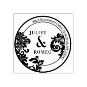 Modern Zwart & Wit Bloemen Damask Bruiloft Paar Rubberstempel (Afrduk)