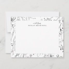 Modern zwart-wit bloemen gepersonaliseerd script notitiekaartje