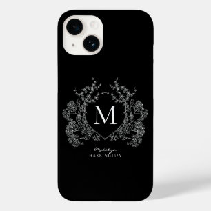 Modern zwart-wit bloemenbekermonogram Case-Mate iPhone 14 hoesje