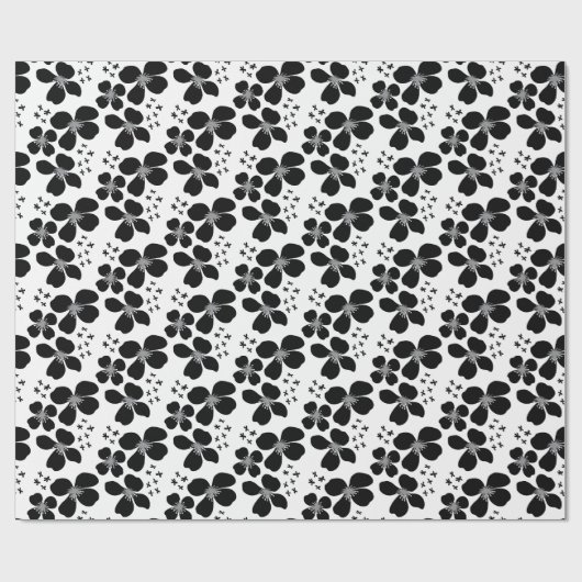 Modern zwart wit bloemmotief inpakpapier (Vlak)