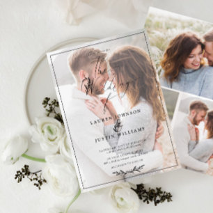 Modern zwart-wit botanisch script Vellum 4 Foto Kaart