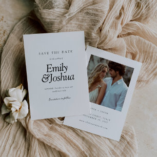Modern zwart-wit bruiloft met foto save the date