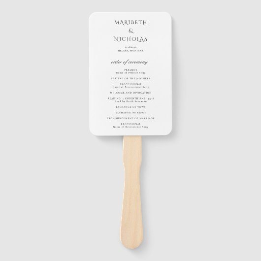 Modern zwart-wit bruiloftsprogramma handwaaier (Voorkant)
