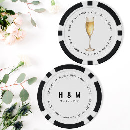 Modern Zwart Wit Champagne Drink Voucher Bruiloft Poker Chips