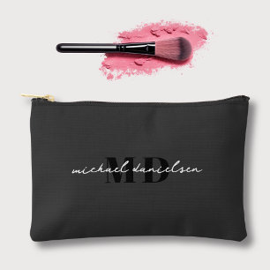 Modern Zwart & Wit Chic Script Initiaal Monogram Etui