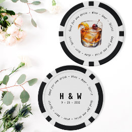 Modern Zwart Wit Cocktail Drink Voucher Bruiloft Poker Chips