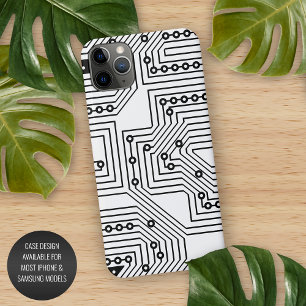 Modern zwart-wit computercircuitpatroon iPhone 11Pro max hoesje