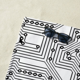 Modern zwart-wit computercircuitpatroon strandlaken
