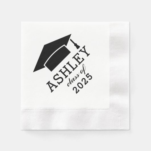 Modern Zwart-wit Custom 2025 Afstuderen Naam Servetten (Voorkant)