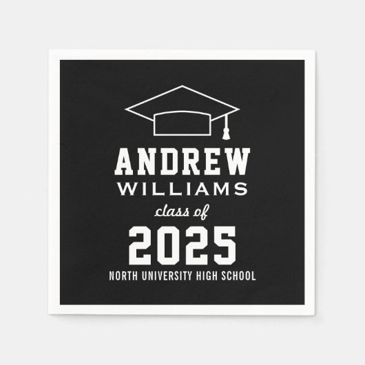 Modern Zwart Wit Custom 2025 Graduation Party Servetten (Voorkant)