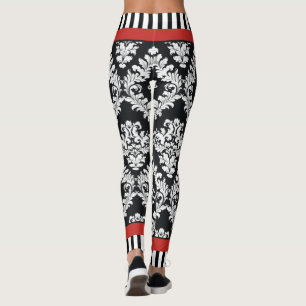 Modern zwart-wit damast patroon rood leggings