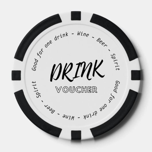 Modern Zwart Wit Drink Voucher Naam Datum Bruiloft Poker Chips (Voorkant)
