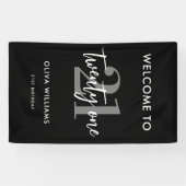 Modern zwart-wit Elegant 21ste Verjaardag Teken Spandoek (Horizontaal)