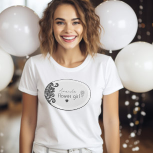 Modern Zwart & Wit Elegant Bloemen Bloemenmeisje T-shirt